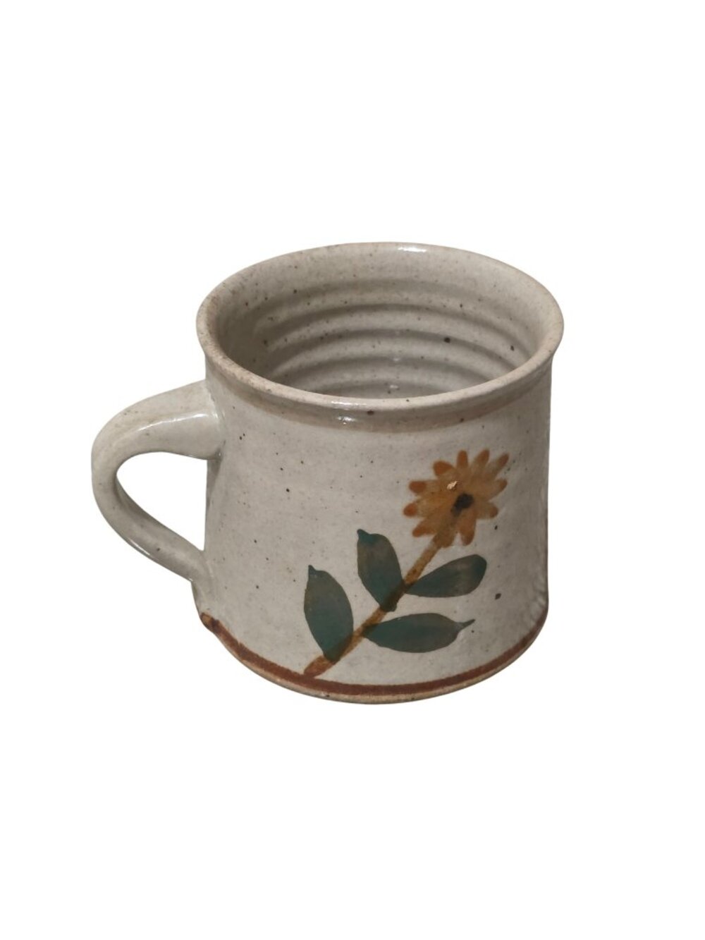 1981 J.A Lalish Northwood N.H Salt Glaze Stoneware Floral Pottery Mug